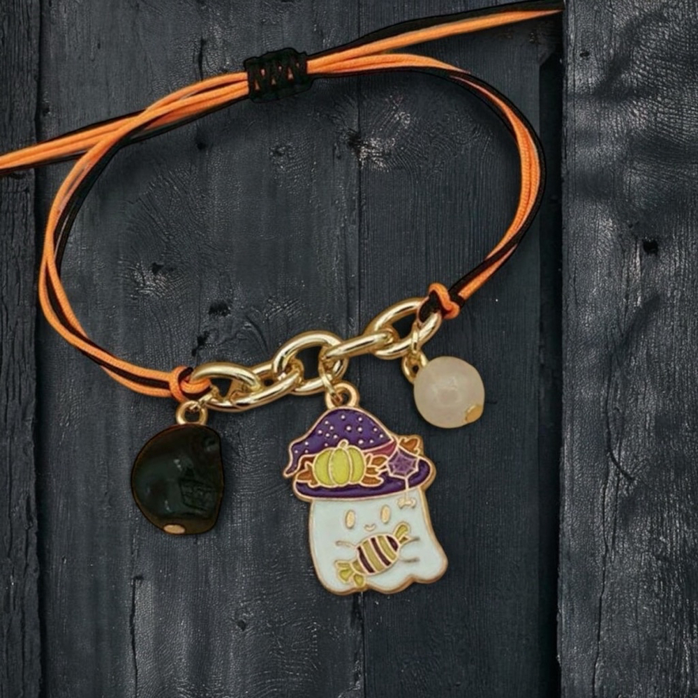 1PC Glow In The Dark Halloween Pumpkin Skull Bat Ghost Braided Bead Bracelet